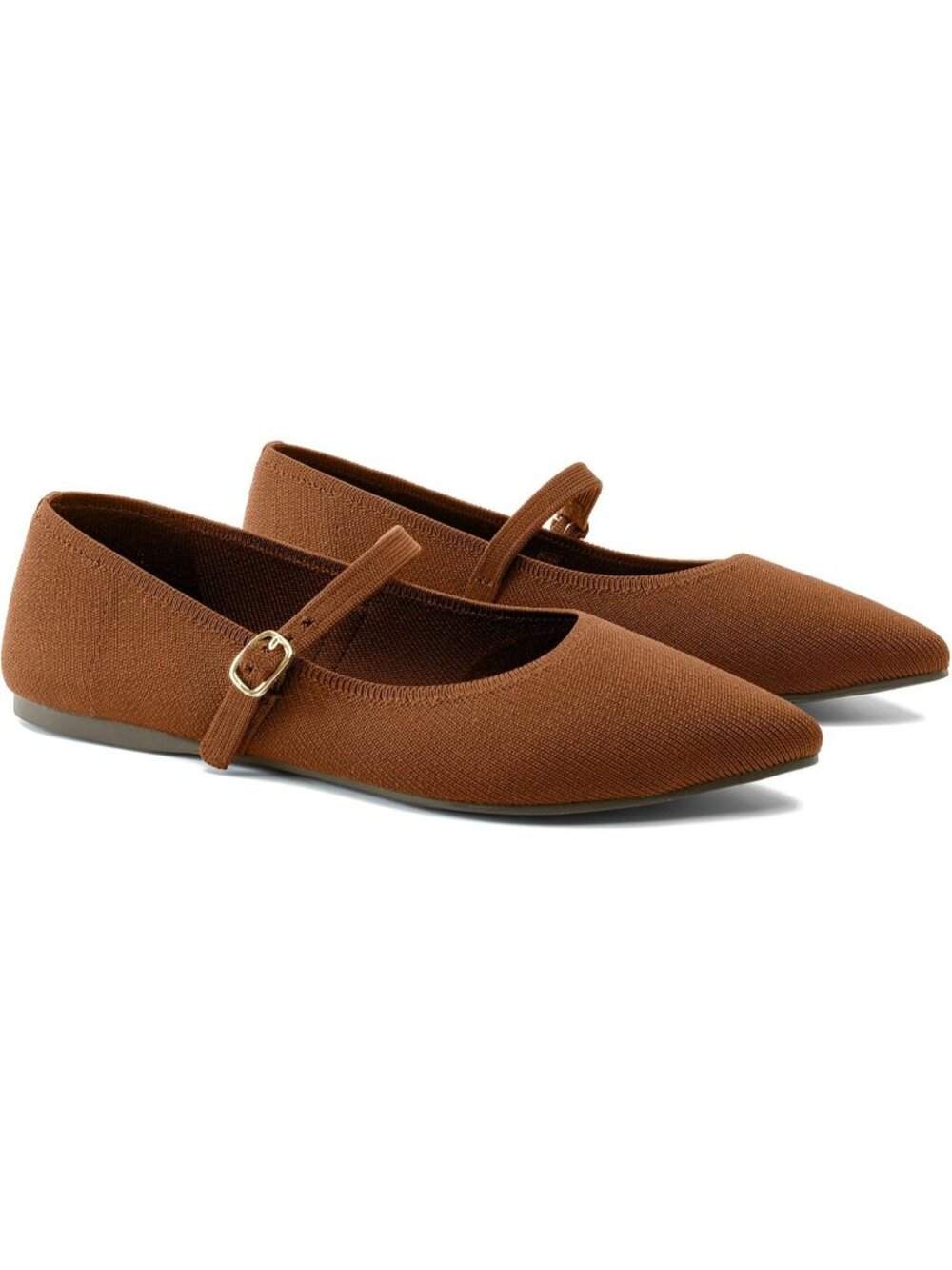 Women's Brown Comfortable Pointed Toe Adjustable Strap Knit Ballet Flat Shoes - Picture 4 of 6